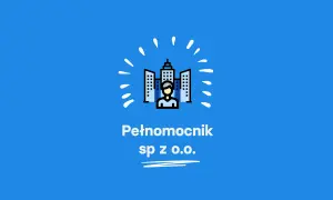 Ikona przedstawia człowieka przed budynkami, symbolizując firmę. Pełnomocnik sp. z o.o. to firma, która reprezentuje interesy innych.