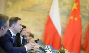 Prezydent Duda podczas spotkania z chińskimi delegatami. Zgoda na rozpowszechnianie wizerunku.