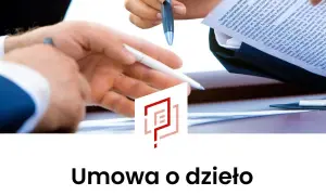 Dwie osoby omawiają dokument, podpisując umowę o dzieło.