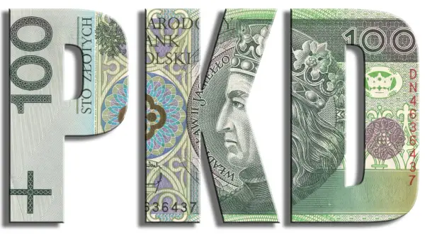 PKD stylizacja paznokci. Litery PKD uformowane z banknotów 100 zł.
